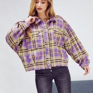 Davi & Dani Oversized Purple & Yellow Plaid Shacket